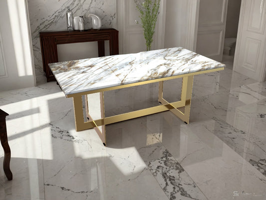 Bari - Marble-Top Dining Table with Brass Legs