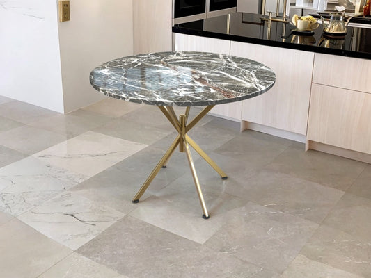 Milan - Exquisite Round Marble-Top Brass Body Kitchen Table