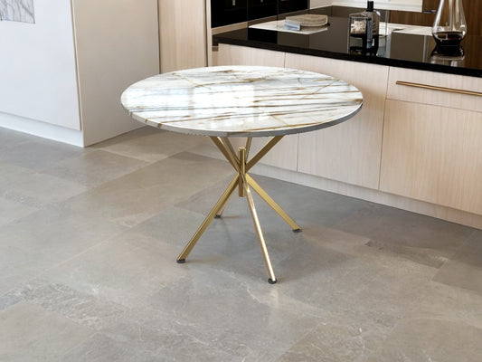 Milan - Exquisite Round Marble-Top Brass Body Kitchen Table