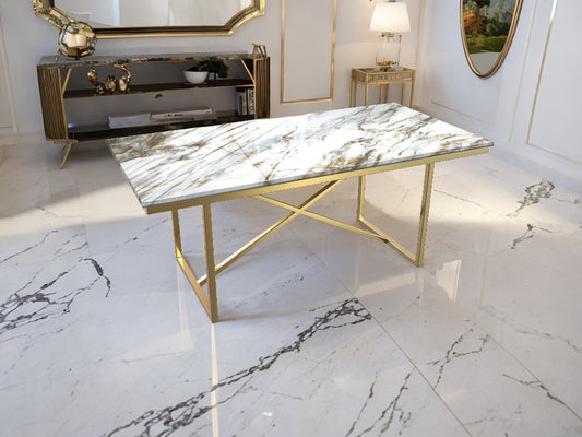 Rimini - Marble-Top Dining Table with Brass Legs