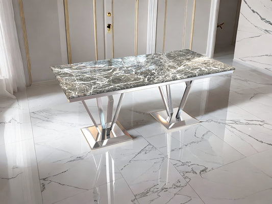 Rome - Marble-Top Dining Table with Chrome Legs