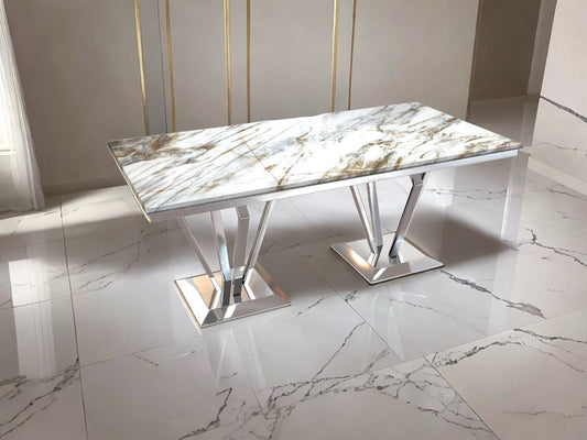 Rome - Marble-Top Dining Table with Chrome Legs